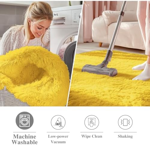 OLANLY Yellow Round Rugs for Bedroom - Image 3