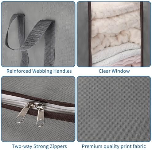 Blanket Storage Bags 120L for Comforter Clothes Bedding Sheet 4 Pack Grey - Image 7