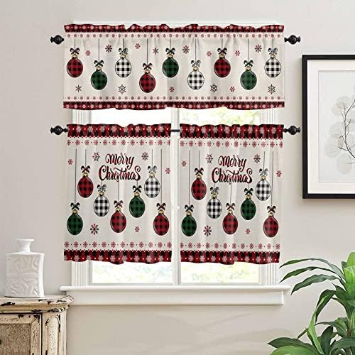 Christmas Kitchen Curtains and Valances Set, Vintage Buffalo Plaid Christmas - Image 2
