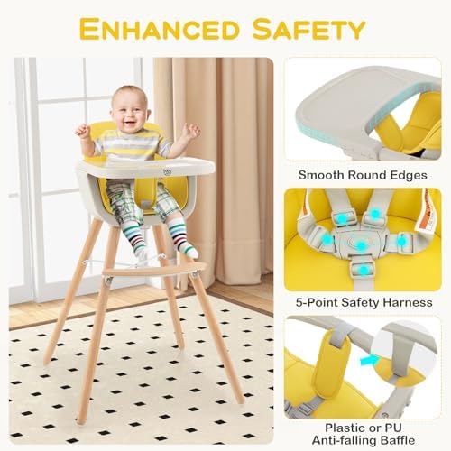 BABY JOY Convertible Baby High Chair, 3 in 1 Wooden Highchair/Booster/Chair - Image 4