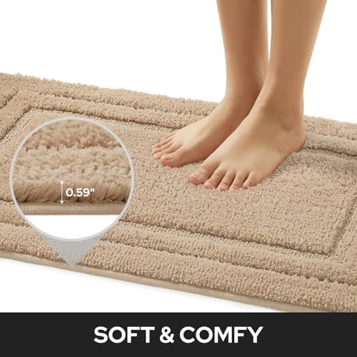 HOMEIDEAS Bathroom Rugs Sets 2 Piece, Soft Non Slip Bath Mat Khaki - Image 4