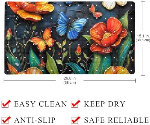 Bathtub Mat Non Slip 26.8x15.1 Inch, Spring Flowers Butterflies Shower Mat - Image 3
