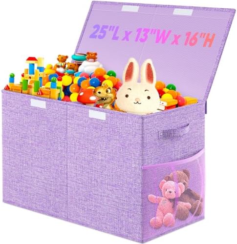 Large Toy Storage Box with Lid, Collapsible Kids Toy Chest Purple by Rocamdo