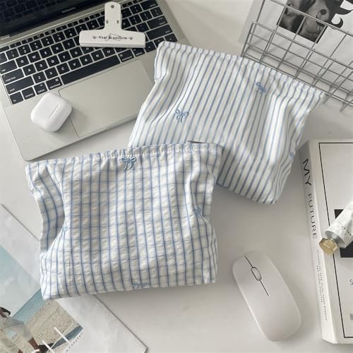 Flat Makeup Bag for Women, Zipper Cosmetic Pouch for Purse, Gingham Butterfly - Image 7