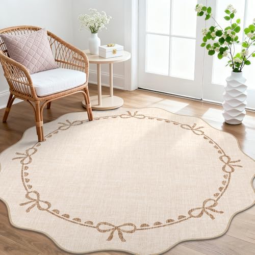 GarveeHome 5ft Round Rugs Washable Scalloped Bow Rug - Image 2