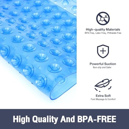 Square Shower Mat Bathtub Bath Mat Non Slip Clear Blue 21"x21" - Image 2