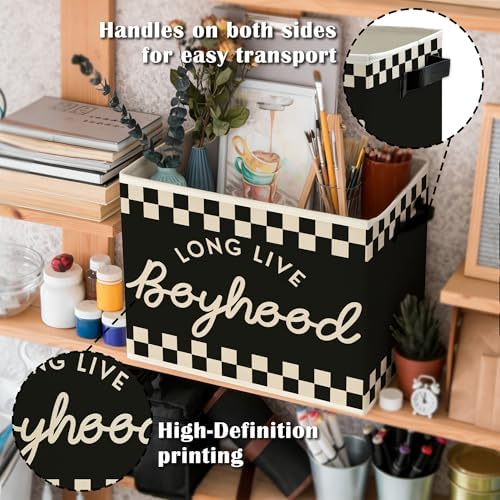 Black and White Checkered Long Live Boyhood Boys Storage Bins Box - Image 5