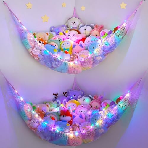 Stuffed Animals Hammock with LED Light Toy Net Room Decor Corner Storage by UnicornCastle