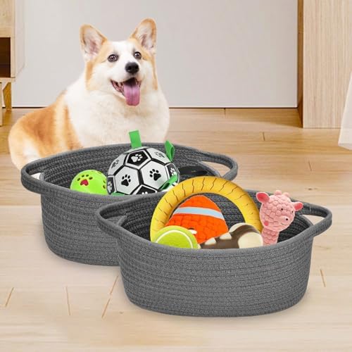 ABenkle Small Basket with Handles, Boho Decorative Rope Woven Dog Cat Toy - Image 3