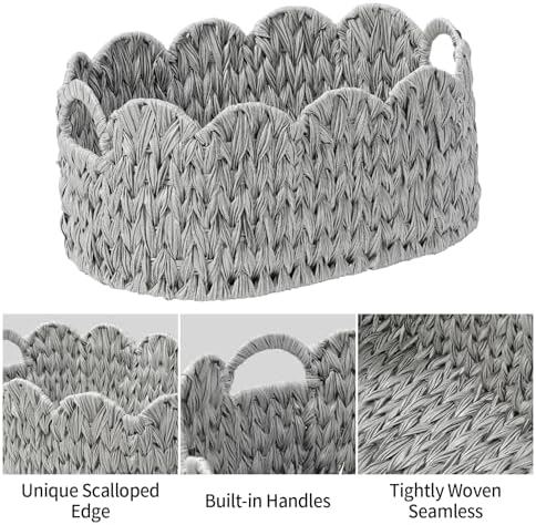 Coeusy Wicker Scalloped Basket Set of 2, Woven Storage Baskets - Image 7