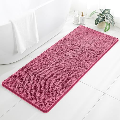 Chenille Bathroom Runner Rug 24"x60" Hot Pink, Plush Bath Mat by Kildoss