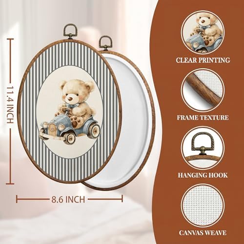 SONMYSULIL Bear Car Nursery Wall Art Decor, Kids Room Oval Wall Hanging Decor - Image 6