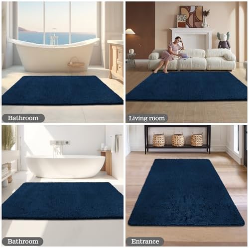 Yeaban Chenille Navy Blue Bathroom Rug 40"x60", Non-Slip Rubber Backing - Image 5