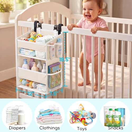Hanging Diaper Organizer, 2 Tier Hanging Diaper Caddy, Holds 90+ Diapers - Image 6