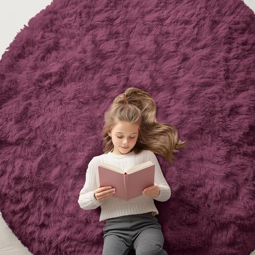 OLANLY Burgundy Round Rugs for Bedroom by OLANLY