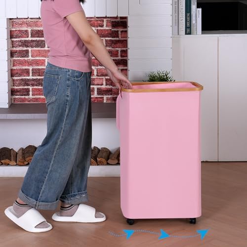 iEGrow 74L Laundry Basket with Wheels, Clothes Hamper - Image 3
