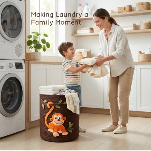 Animal Basket for Nursery Storage, Woven Cotton Rope Bin - Image 4
