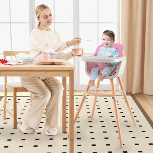 HONEY JOY Baby High Chair, 6-in-1 Eat & Grow Wooden Highchair/Toddler Chair - Image 2