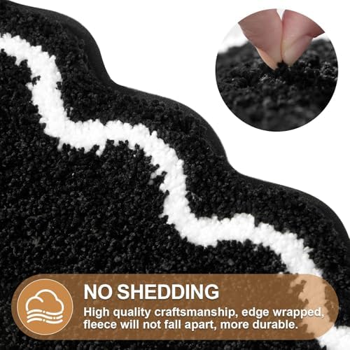ORTIGIA Black Bath Mat with White Scallop Non Slip, Quick Dry Bath Rug - Image 5