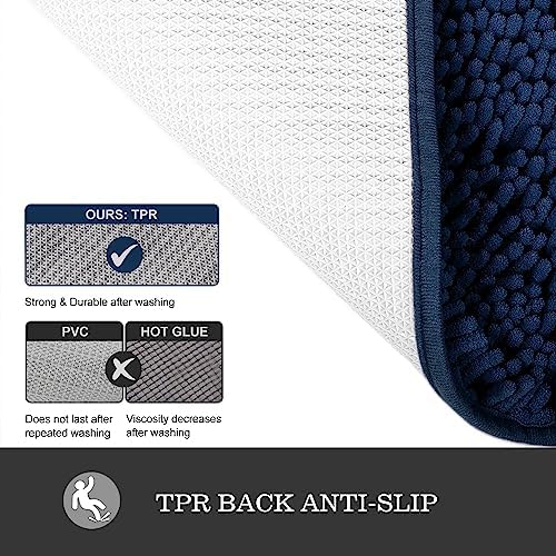 Yeaban Chenille Navy Blue Bathroom Rug 40"x60", Non-Slip Rubber Backing - Image 3