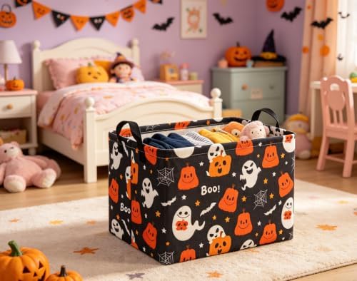 Halloween Basket Cute Baskets for Kids Pumpkin Basket Rectangular Storage Bin - Image 5