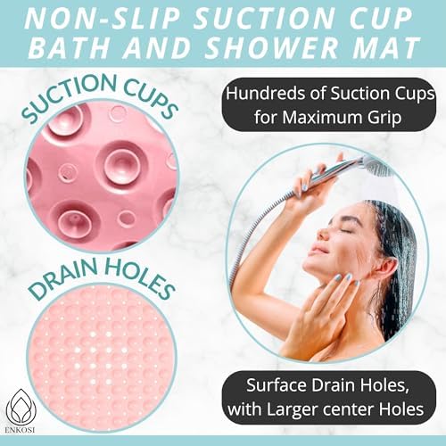 ENKOSI Non-Slip Bath Mat and Shower Mat 40x16 Extra Long, Baby Pink - Image 2