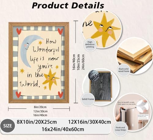 Framed How Wonderful Life Is Nursery Wall Art Cute Moon and Star Wall Decor - Image 4