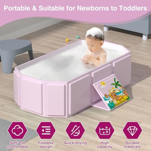 Portable Folding Baby Bath Tub, 29.5L x 17.7W x 9.8H inches, Suitable - Image 4