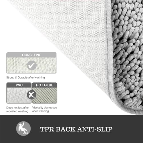 Yeaban Chenille Gray Bathroom Rug 20"x32", Non-Slip Rubber Backing - Image 3