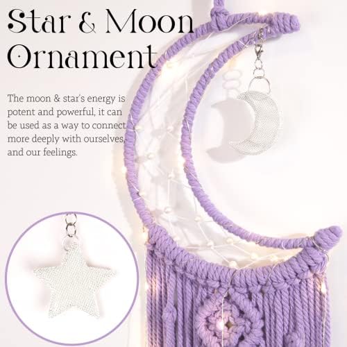 Boho Macrame Wall Hanging, Crochet Moon Star Dream Catcher - Image 2