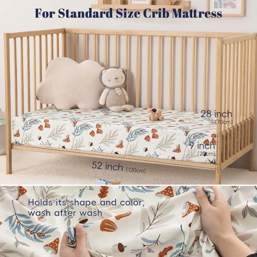PHF 3 Pack Soft Leaf&Mushroom Crib Sheets Fitted, Comfy Breathable Baby Sheets - Image 5