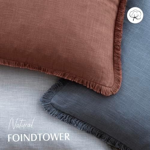 Foindtower Decorative Linen Fringe Throw Pillow Covers 22×22 Inch, Rust Red - Image 4