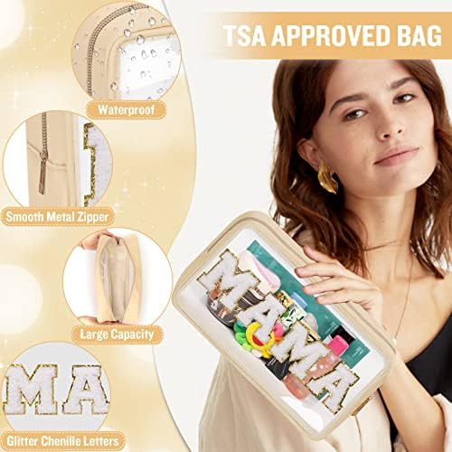 Chenille Letter Clear Makeup Bags Mama Pouch, Preppy Patch Makeup Bag - Image 3