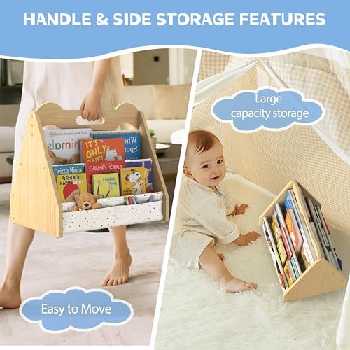 NANATI Solid Pine Wood Kids Bookshelf Pattern, Double-Sided Nursery Book Shelves - Image 3