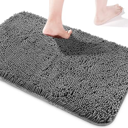 Yeaban Chenille Dark Gray Bathroom Rug 17"x24", Non-Slip Rubber Backing by Yeaban