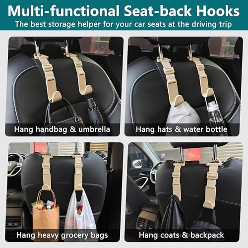 Amooca 4 Pack Anti-drop Headrest Hooks Adjustable Car Seat Organizer - Image 5