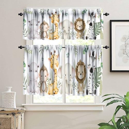 Kids Animals Curtains Valance for Baby Boys Girls Nursery Bedroom Watercolor - Image 3