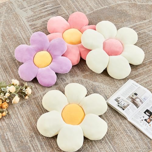 Kcvvcr White Yellow Flower Pillow, 14.9" Cute Flower Shaped Floor Pillow - Image 3