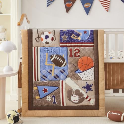 Sports Crib Bedding Set for Boys, Premium 3-Piece Baby Bedding Set Brown - Image 2