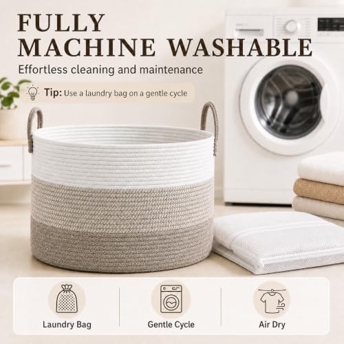 JMvicyroam 65L Extra Large Machine Washable Cotton Rope Blanket Basket - Image 7
