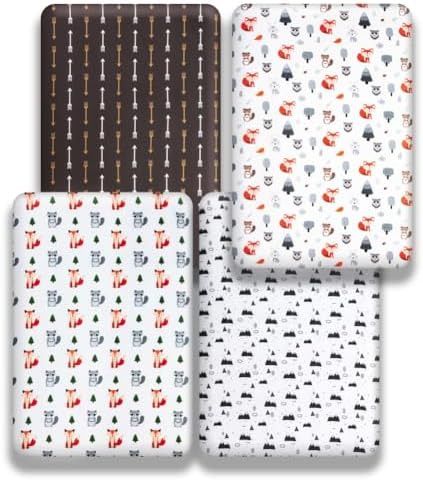 4 Pack Woodland Forest Animals Wood Neutral Unisex Fitted Baby Crib Sheets Set - Image 4