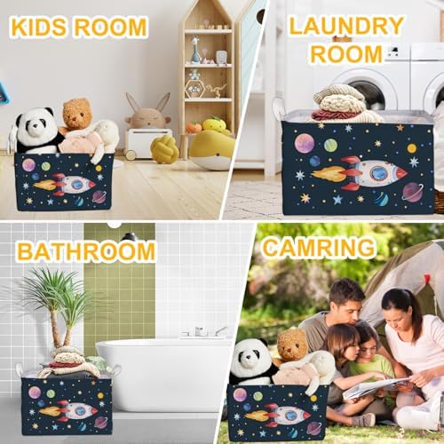 Rocket Storage Basket with Handles, Rockets Foldable Space Organizer, - Image 7