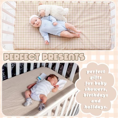 Breling 2 Pcs Muslin Khaki and Khaki Gingham Crib Sheets Netural - Image 3