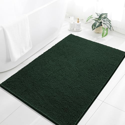Chenille Bathroom Rug 40"x60" Dark Green, Large Plush Bath Mat by Kildoss