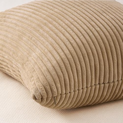 Topfinel Beige Brown Throw Pillow Covers Rustic Modern Soft Corduroy Striped - Image 6