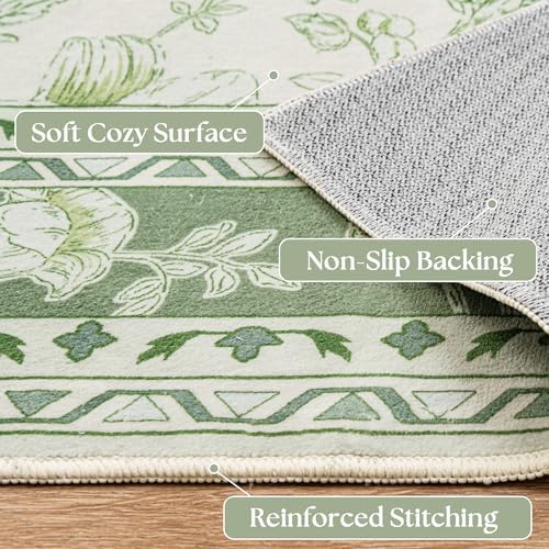 BILEEHOME Light Green Floral Rug 5x7 Boho Modern Washable Rugs - Image 4