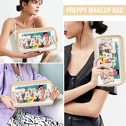 Chenille Letter Clear Makeup Bags Mama Pouch, Preppy Patch Makeup Bag - Image 5