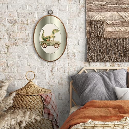 SONMYSULIL Dinosaur Car Nursery Wall Art Decor, Boys Room Oval Wall Hanging - Image 4