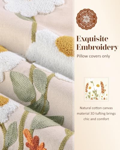 Embroidered Throw Pillow Cover, 18x18 Inch, Fall Wildflower - Image 2