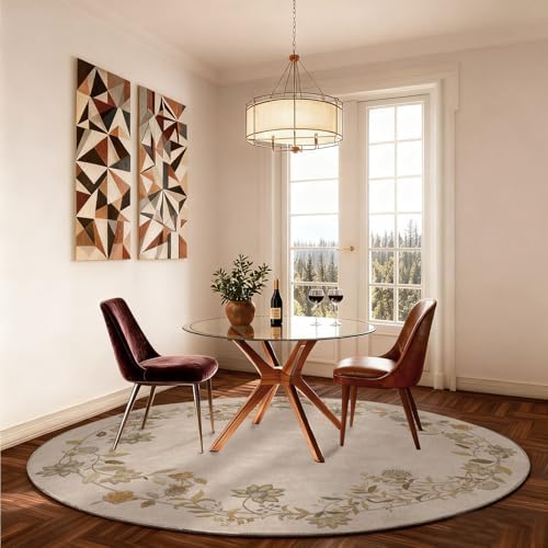 Washable Living Room Round Rugs: 4ft Circle Bedroom Rug Floral Throw Carpet - Image 5
